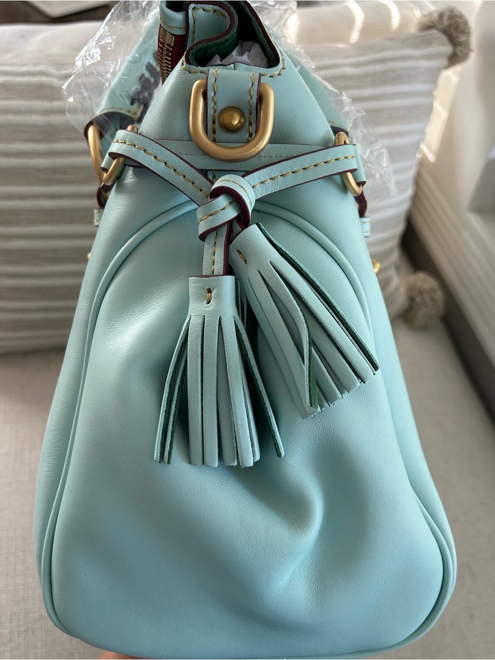 Dooney & Bourke Florentine Leather Satchel Pale Blue Large NWT - Picture 4 of 8